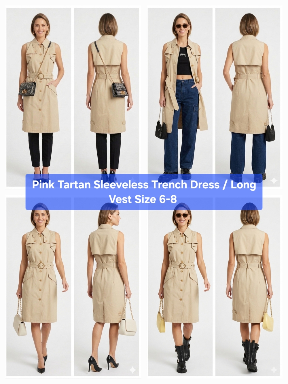 Pink Tartan Sleeveless Trench Dress / Long Vest Size 6-8